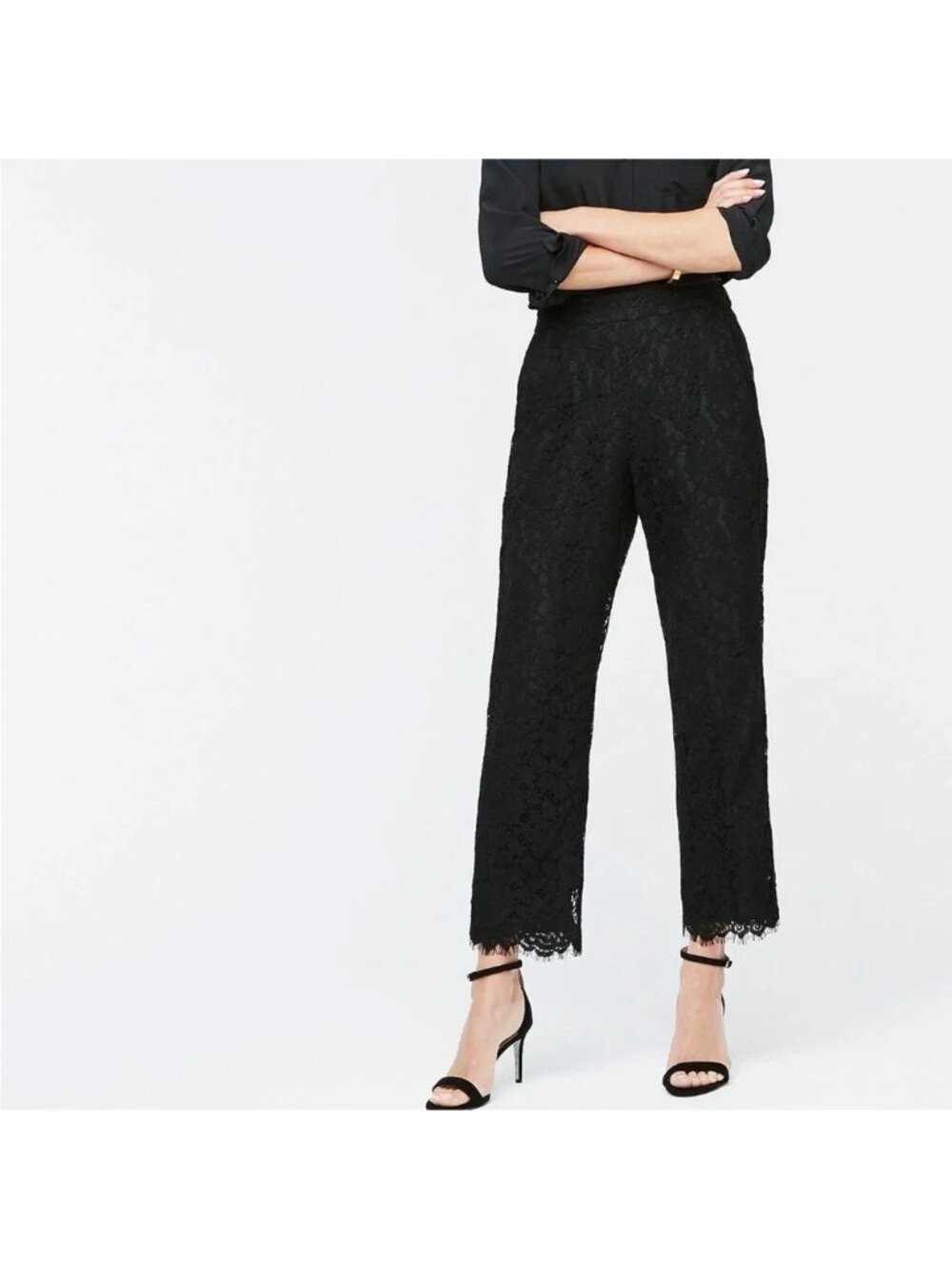 J.Crew Womens Black Lace Crop Pants Size 6 Whimsy Slim Fit - Picture 14 of 14